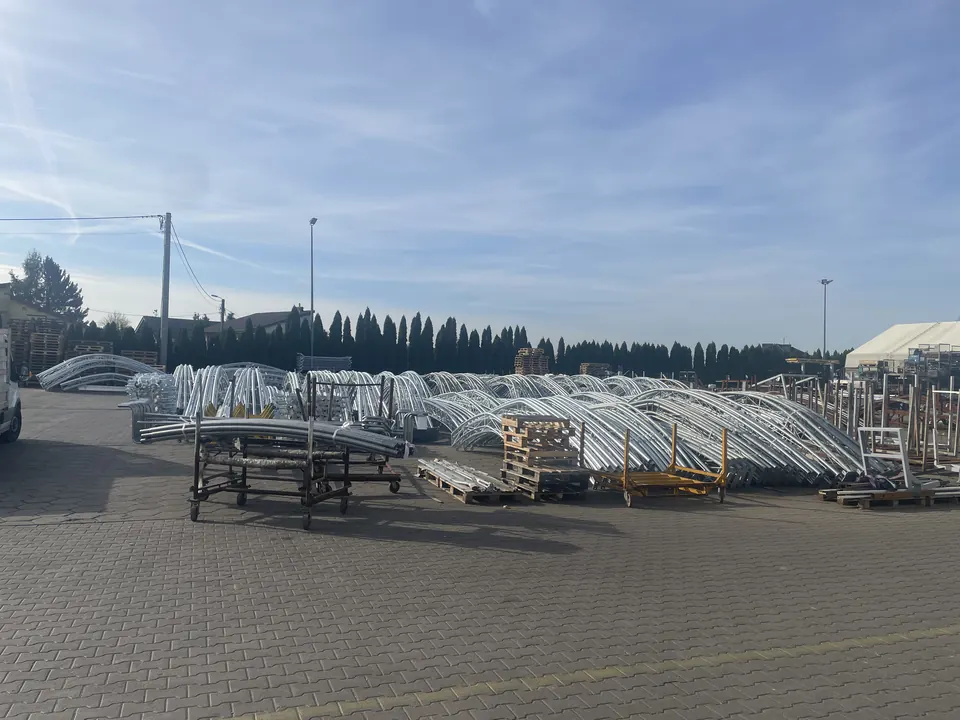 Galvanized steel structure parts in the yard