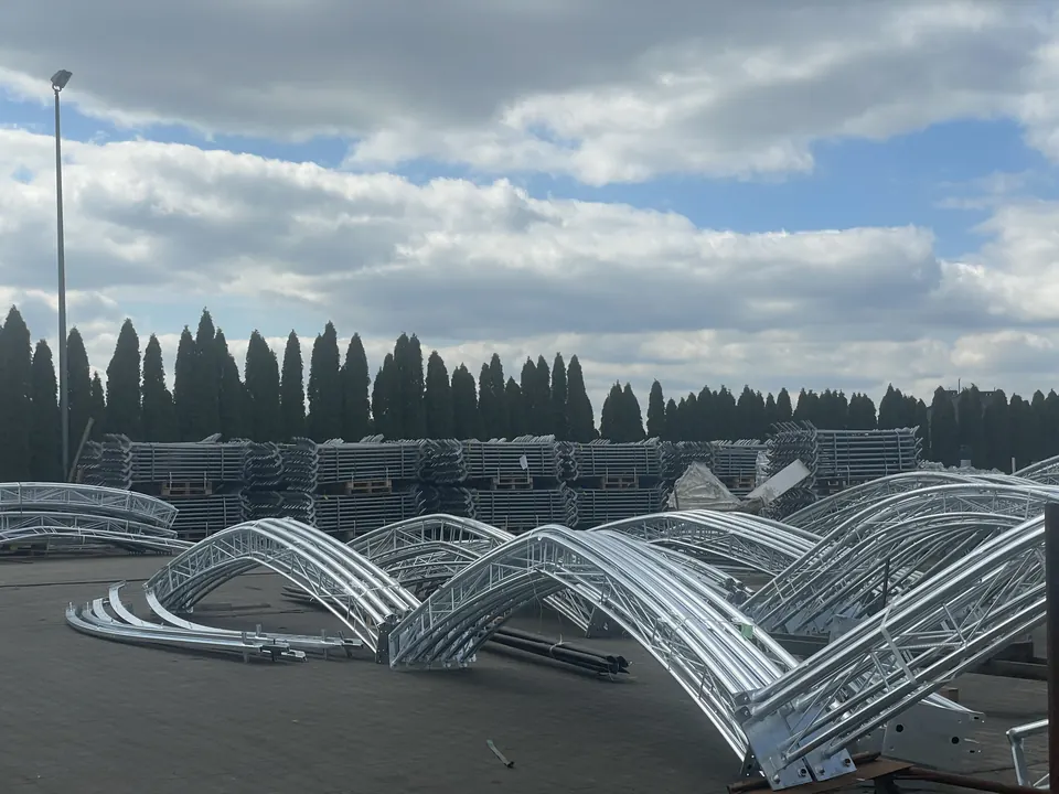 Galvanized arched trusses in the yard