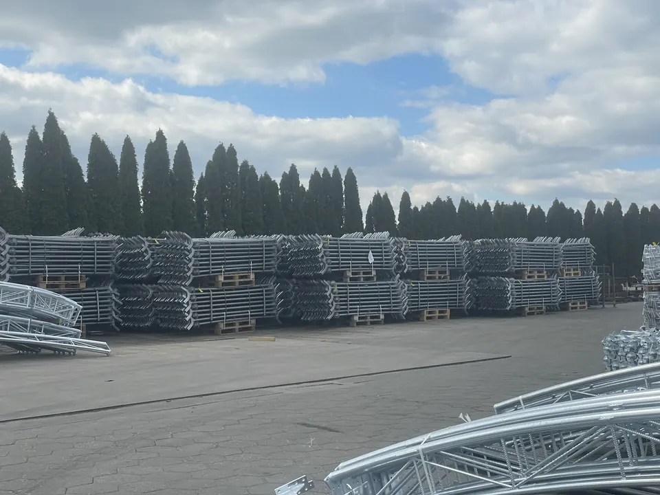 Galvanized lattice parts in the yard before shipping