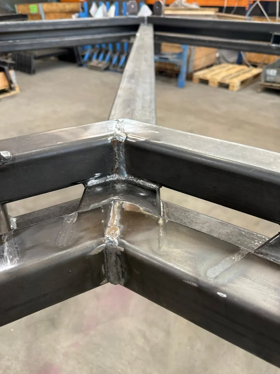Close-up of a weld on a steel joint